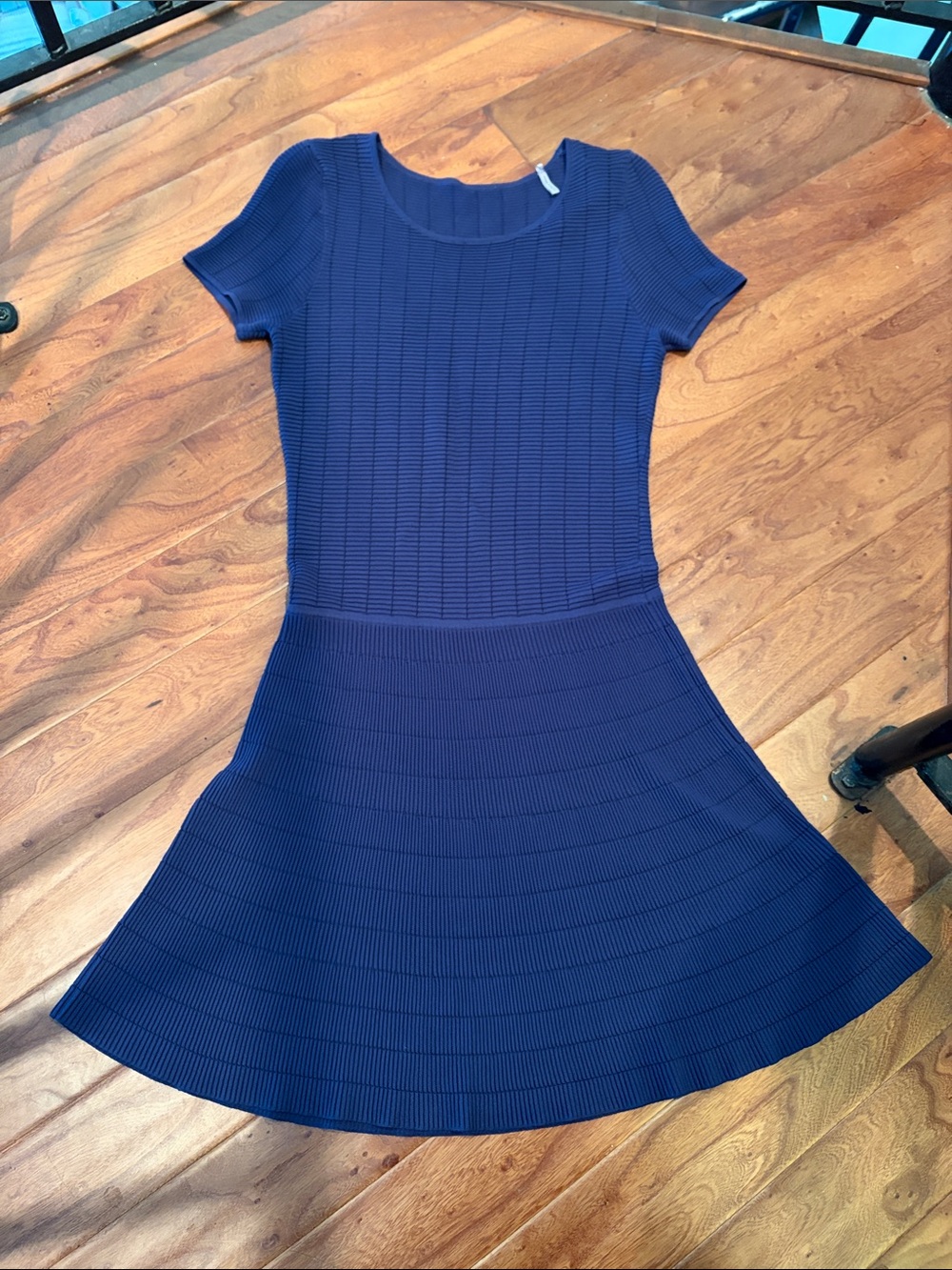Hervé Léger Ribbed Knit Fit-and-Flare Midi Dress Size Large